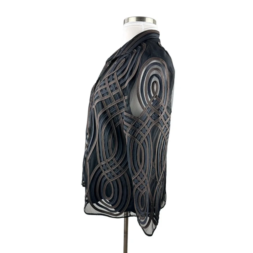 Chico's Travelers Collection Neutral Swirl Strip Jacket Lightweight Size 3 16 18 - Picture 4 of 10